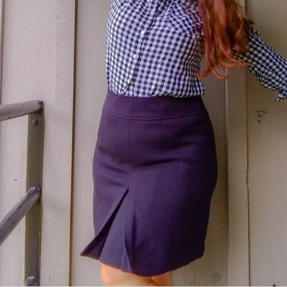 LOFT Navy Blue‎ Kick Pleat Skirt Size 10 Academia Twee